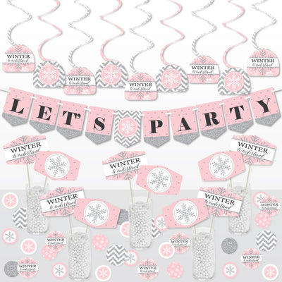 Pink Winter Wonderland - Holiday Snowflake Birthday Party and Baby Shower Supplies Decoration Kit - Decor Galore Party Pack - 51 Pieces