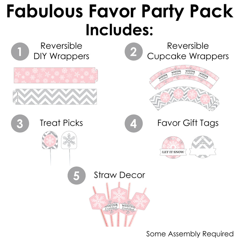 Pink Winter Wonderland - Holiday Snowflake Birthday Party and Baby Shower Favors and Cupcake Kit - Fabulous Favor Party Pack - 100 Pieces
