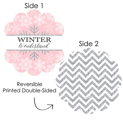 Pink Winter Wonderland - Holiday Snowflake Birthday Party and Baby Shower Round Table Decorations - Paper Chargers - Place Setting For 12