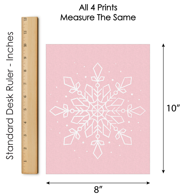Pink Winter Wonderland - Unframed Holiday Snowflake Linen Paper Wall Art - Set of 4 - Artisms - 8 x 10 inches