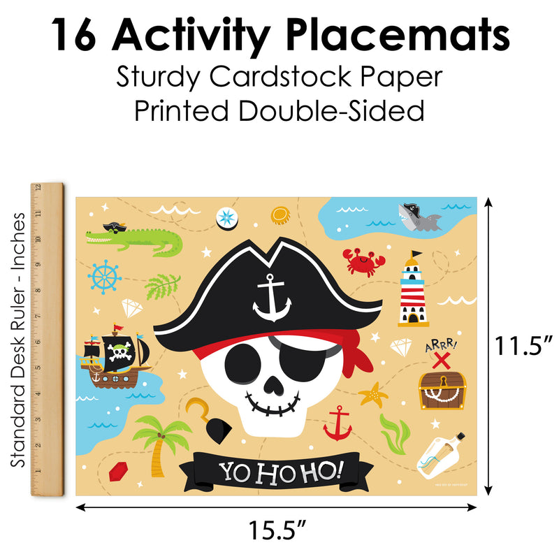 Pirate Ship Adventures - Paper Skull Birthday Party Coloring Sheets - Activity Placemats - Set of 16