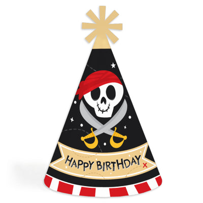 Pirate Ship Adventures - Cone Happy Birthday Party Hats for Kids and Adults - Set of 8 (Standard Size)