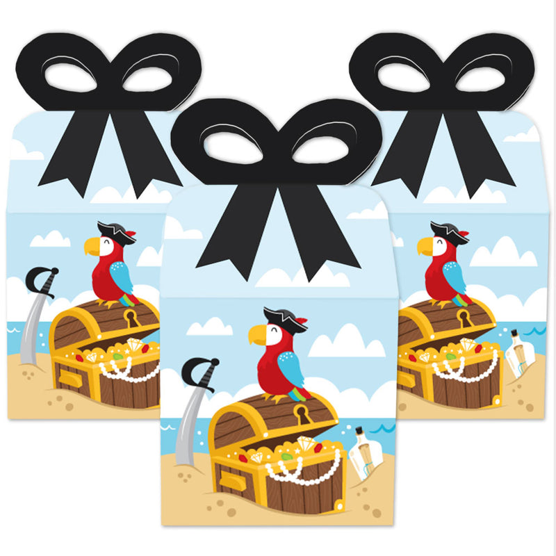 Pirate Ship Adventures - Square Favor Gift Boxes - Skull Birthday Party Bow Boxes - Set of 12