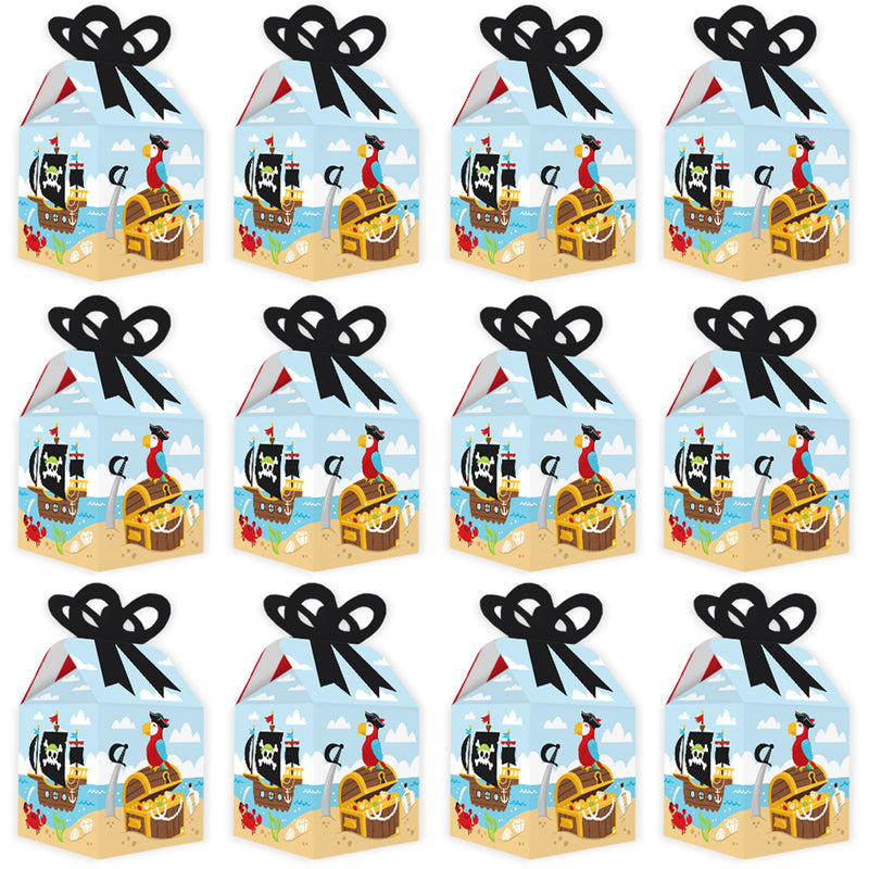 Pirate Ship Adventures - Square Favor Gift Boxes - Skull Birthday Party Bow Boxes - Set of 12