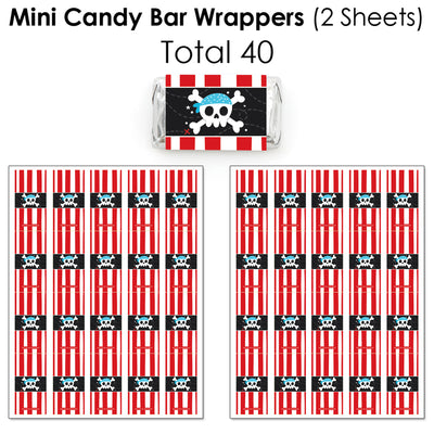 Pirate Ship Adventures - Mini Candy Bar Wrappers, Round Candy Stickers and Circle Stickers - Skull Birthday Party Candy Favor Sticker Kit - 304 Pieces
