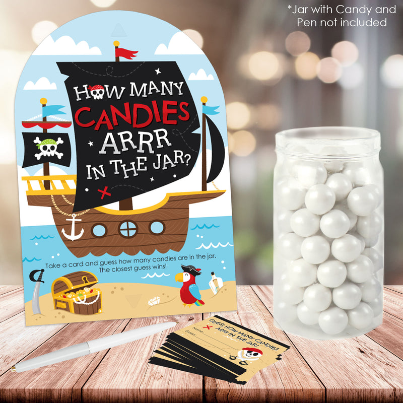 Pirate Ship Adventures - How Many Candies Skull Birthday Party Game - 1 Stand and 40 Cards - Candy Guessing Game