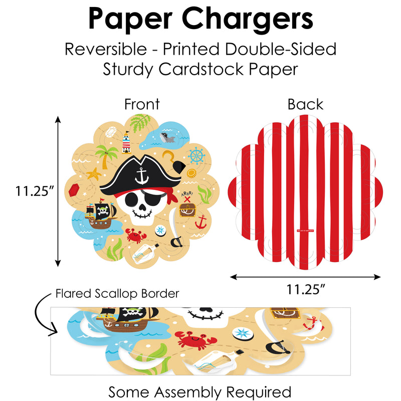 Pirate Ship Adventures - Skull Birthday Party Paper Charger and Table Decorations - Chargerific Kit - Place Setting for 8
