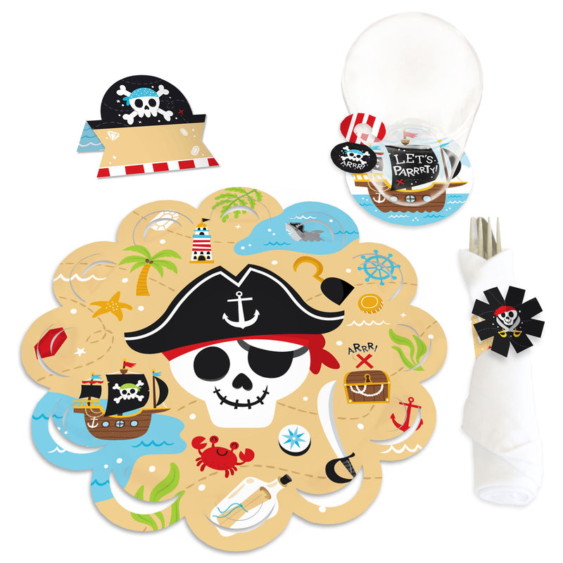 Pirate Ship Adventures - Skull Birthday Party Paper Charger and Table Decorations - Chargerific Kit - Place Setting for 8