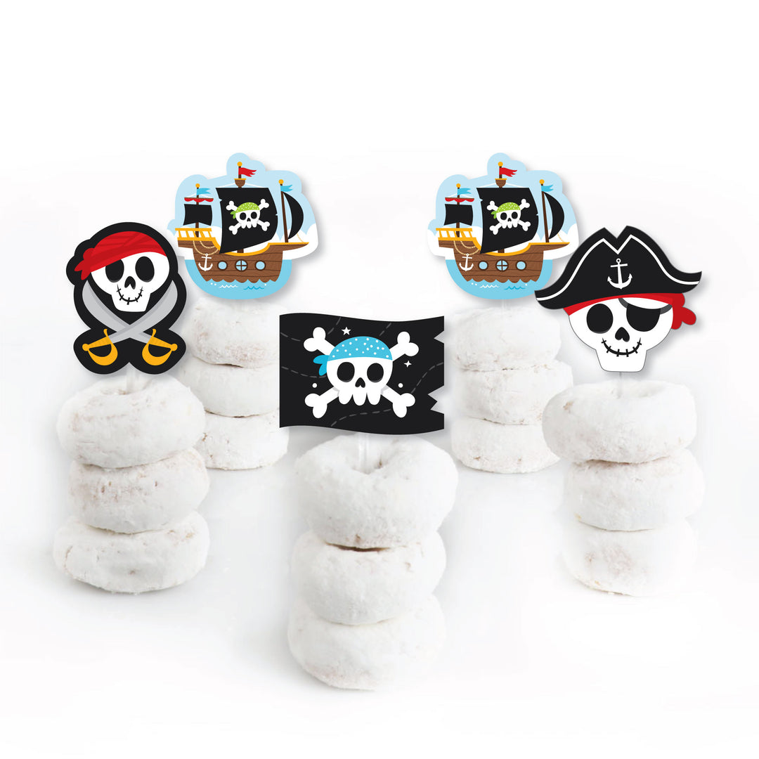 Pirate Ship Adventures - Dessert Cupcake Toppers - Skull Birthday Party Clear Treat Picks - Set of 24