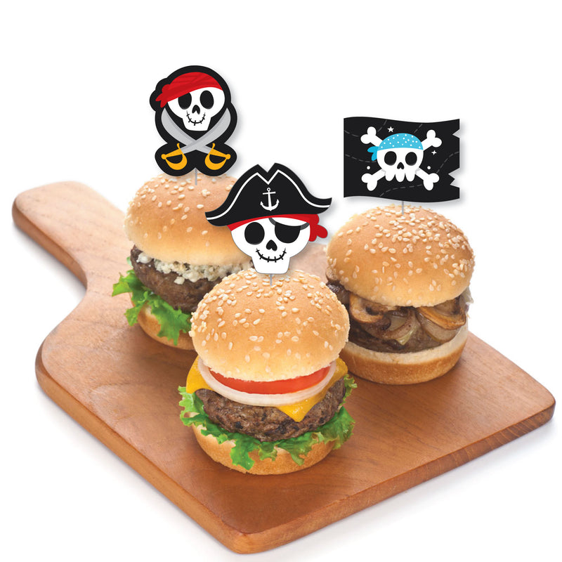 Pirate Ship Adventures - Dessert Cupcake Toppers - Skull Birthday Party Clear Treat Picks - Set of 24