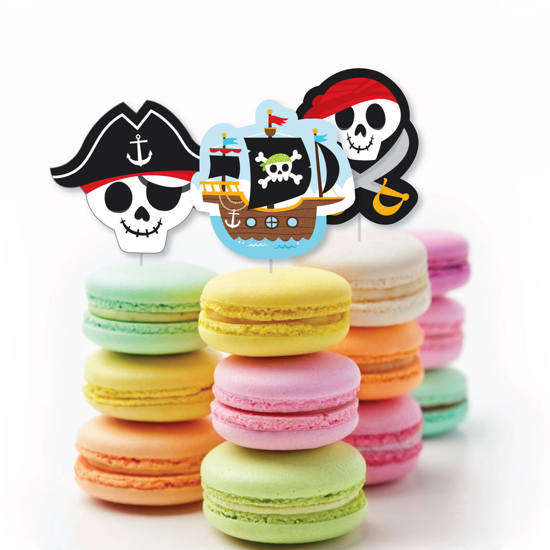 Pirate Ship Adventures - Dessert Cupcake Toppers - Skull Birthday Party Clear Treat Picks - Set of 24