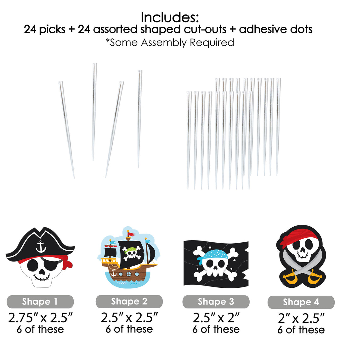 Pirate Ship Adventures - Dessert Cupcake Toppers - Skull Birthday Party Clear Treat Picks - Set of 24