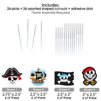 Pirate Ship Adventures - Dessert Cupcake Toppers - Skull Birthday Party Clear Treat Picks - Set of 24
