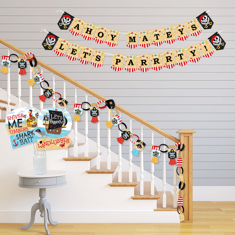 Pirate Ship Adventures - Banner and Photo Booth Decorations - Skull Birthday Party Supplies Kit - Doterrific Bundle