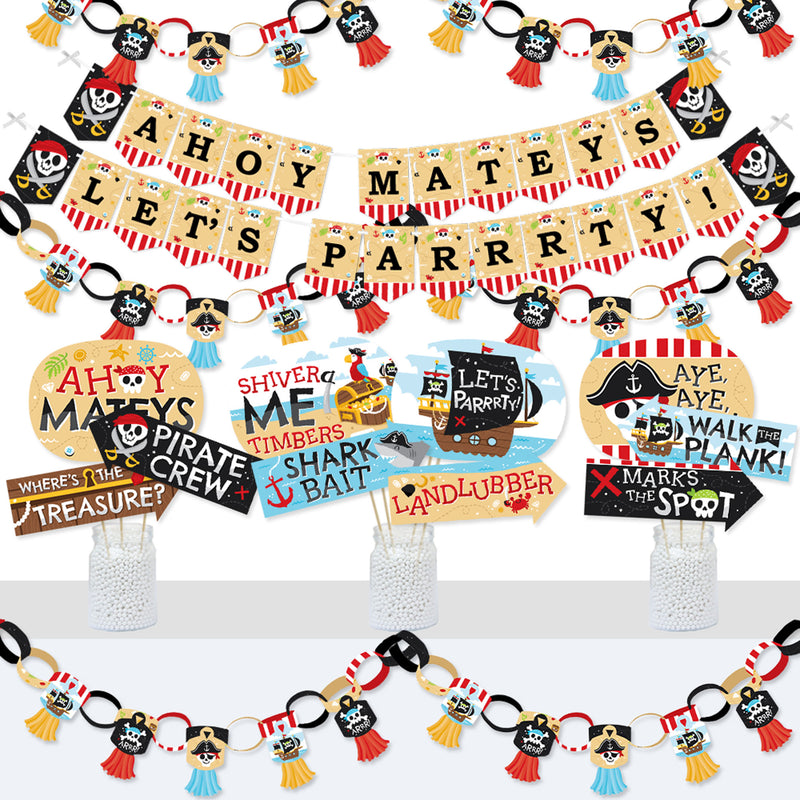 Pirate Ship Adventures - Banner and Photo Booth Decorations - Skull Birthday Party Supplies Kit - Doterrific Bundle