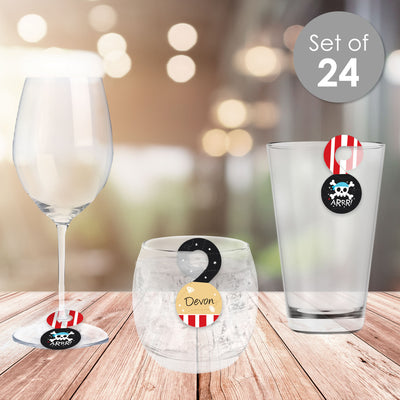 Pirate Ship Adventures - Skull Birthday Party Paper Beverage Markers for Glasses - Drink Tags - Set of 24