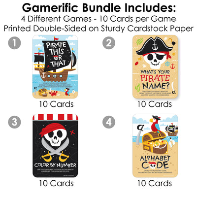 Pirate Ship Adventures - 4 Skull Birthday Party Games - 10 Cards Each - Gamerific Bundle