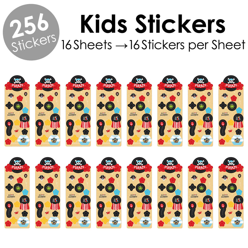 Pirate Ship Adventures - Skull Birthday Party Favor Kids Stickers - 16 Sheets - 256 Stickers