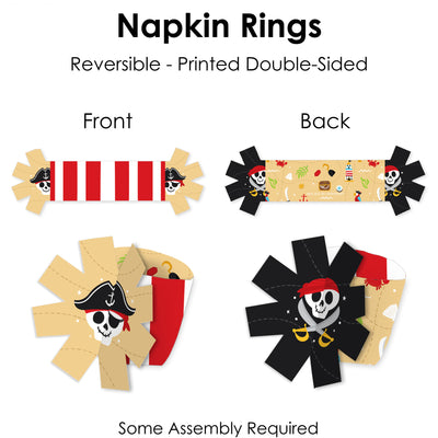 Pirate Ship Adventures - Skull Birthday Party Paper Napkin Holder - Napkin Rings - Set of 24