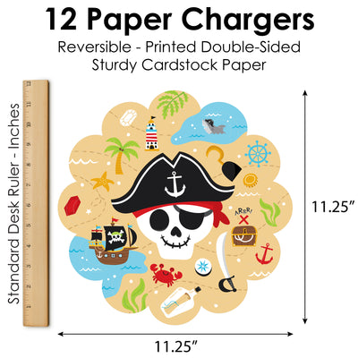 Pirate Ship Adventures - Skull Birthday Party Round Table Decorations - Paper Chargers - Place Setting For 12