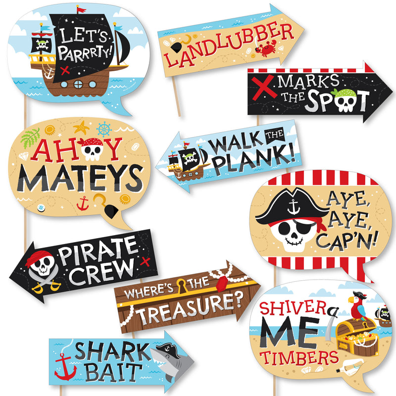 Funny Pirate Ship Adventures - Skull Birthday Party Photo Booth Props Kit - 10 Piece