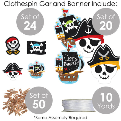 Pirate Ship Adventures - Skull Birthday Party DIY Decorations - Clothespin Garland Banner - 44 Pieces