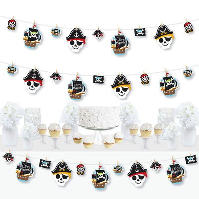 Pirate Ship Adventures - Skull Birthday Party DIY Decorations - Clothespin Garland Banner - 44 Pieces