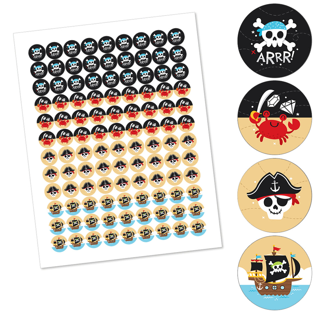 Pirate Ship Adventures - Skull Birthday Party Round Candy Sticker Favors - Labels Fit Chocolate Candy (1 sheet of 108)