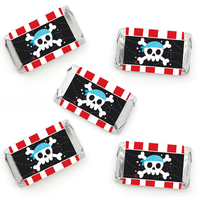 Pirate Ship Adventures - Mini Candy Bar Wrapper Stickers - Skull Birthday Party Small Favors - 40 Count