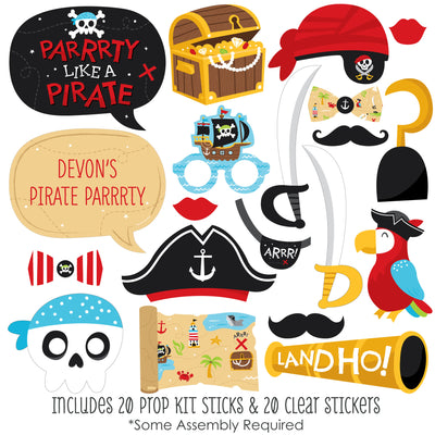 Pirate Ship Adventures - Skull Birthday Party Photo Booth Props Kit - 20 Count