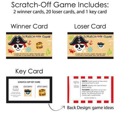 Pirate Ship Adventures - Skull Birthday Party Game Scratch Off Cards - 22 Count