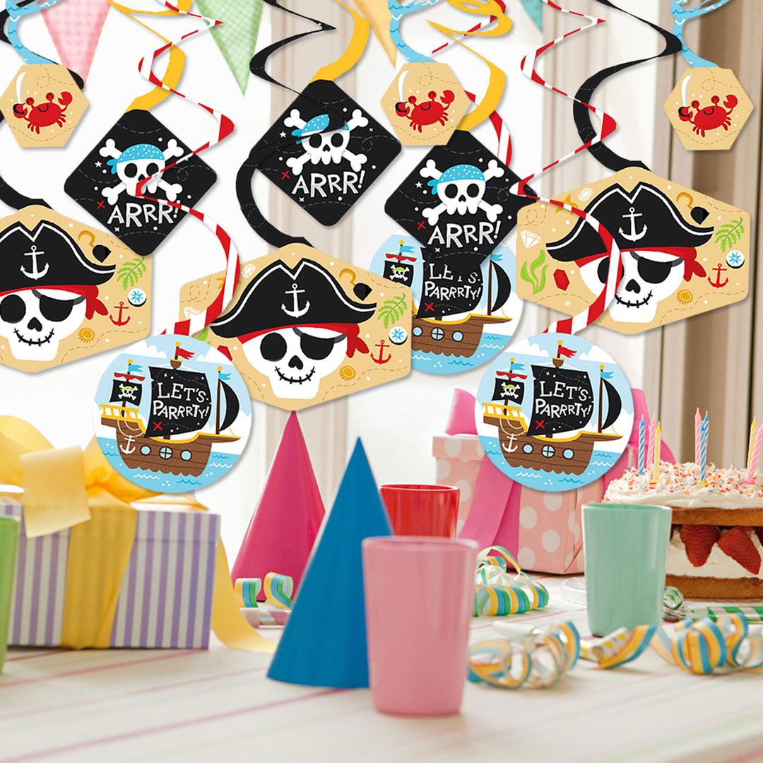 Pirate Ship Adventures - Skull Birthday Party Hanging Decor - Party Decoration Swirls - Set of 40