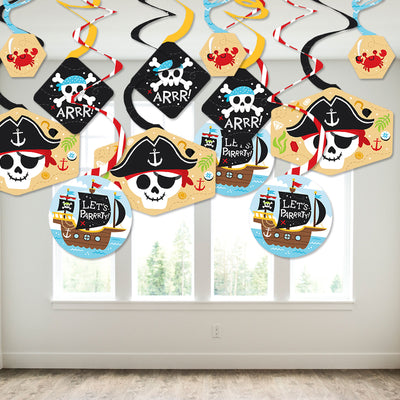 Pirate Ship Adventures - Skull Birthday Party Hanging Decor - Party Decoration Swirls - Set of 40