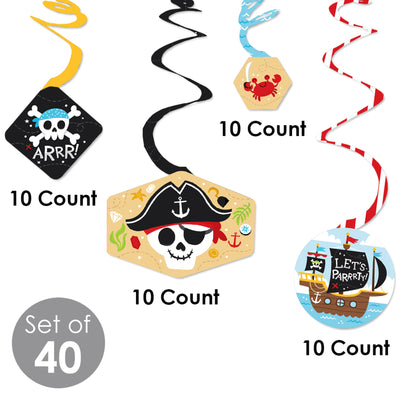 Pirate Ship Adventures - Skull Birthday Party Hanging Decor - Party Decoration Swirls - Set of 40