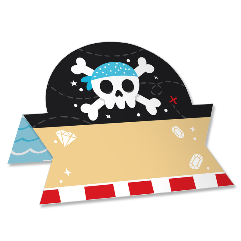 Pirate Ship Adventures - Skull Birthday Party Tent Buffet Card - Table Setting Name Place Cards - Set of 24