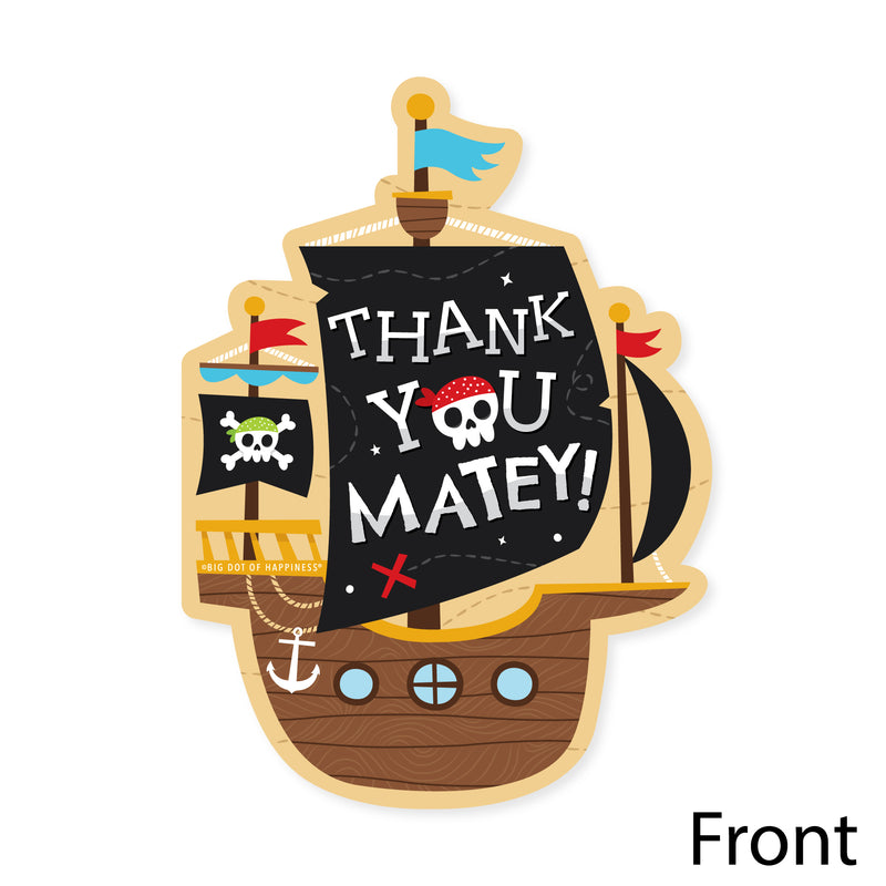 Pirate Ship Adventures - Shaped Thank You Cards - Skull Birthday Party Thank You Note Cards with Envelopes - Set of 12
