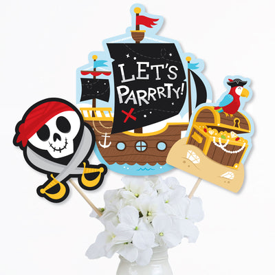 Pirate Ship Adventures - Skull Birthday Party Centerpiece Sticks - Table Toppers - Set of 15