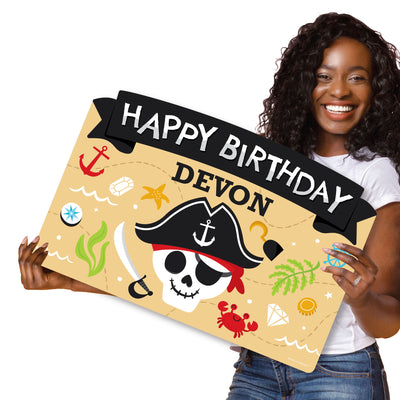 Pirate Ship Adventures - Skull Birthday Party Yard Sign Lawn Decorations - Personalized Happy Birthday Party Yardy Sign