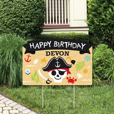 Pirate Ship Adventures - Skull Birthday Party Yard Sign Lawn Decorations - Personalized Happy Birthday Party Yardy Sign
