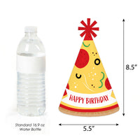 Pizza Party Time - Cone Happy Birthday Party Hats for Kids and Adults - Set of 8 (Standard Size)