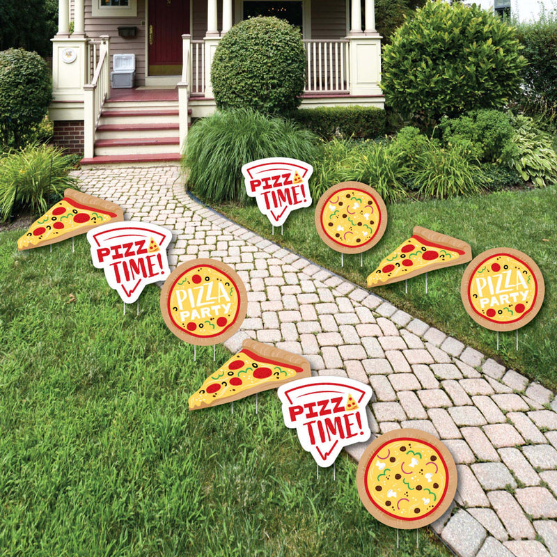 Pizza Party Time - Lawn Decorations - Outdoor Baby Shower or Birthday Party Yard Decorations - 10 Piece