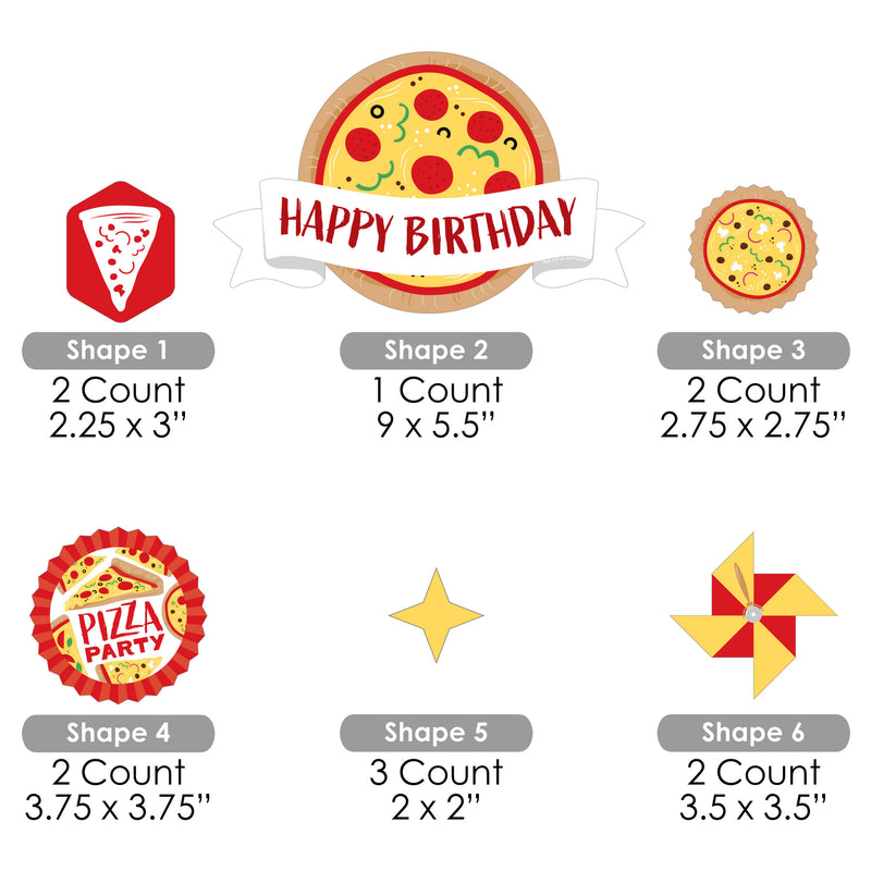Pizza Party Time - Birthday Party Cake Decorating Kit - Happy Birthday Cake Topper Set - 11 Pieces