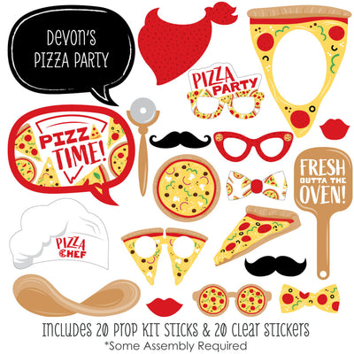 Pizza Party Time - Personalized Baby Shower or Birthday Party Photo Booth Props Kit - 20 Count