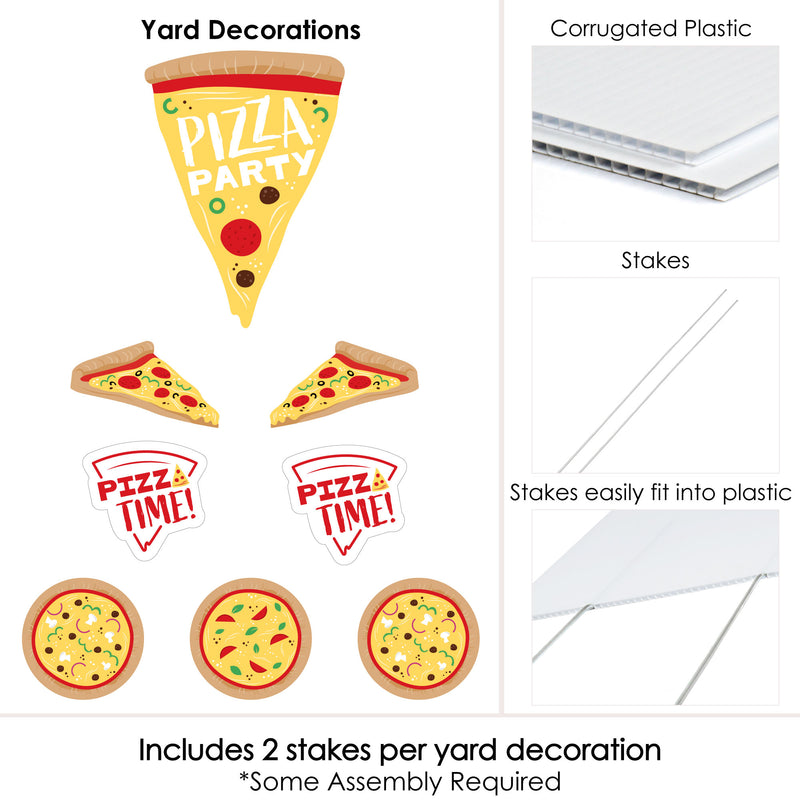 Pizza Party Time - Yard Sign and Outdoor Lawn Decorations - Baby Shower or Birthday Party Yard Signs - Set of 8