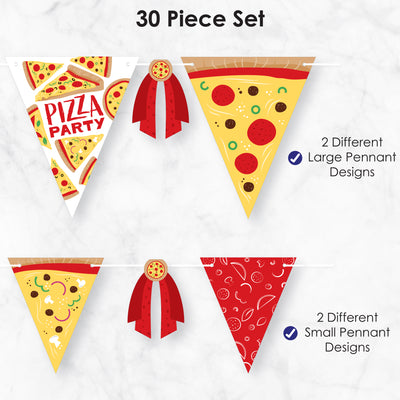 Pizza Party Time - DIY Baby Shower or Birthday Party Pennant Garland Decoration - Triangle Banner - 30 Pieces