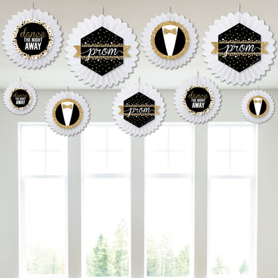 Prom - Hanging Prom Night Party Tissue Decoration Kit - Paper Fans - Set of 9