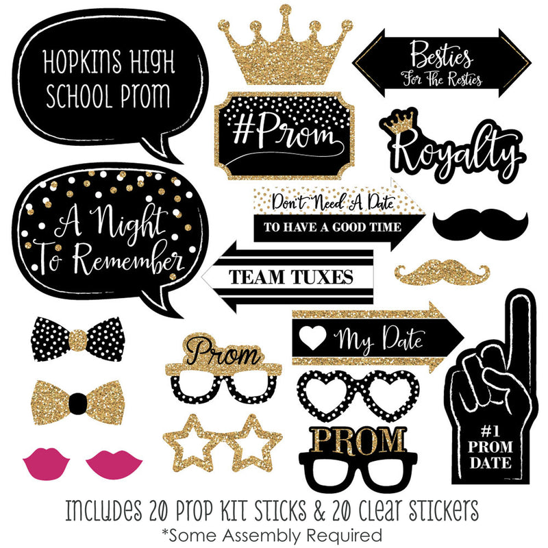 Prom - Personalized Prom Night Party Photo Booth Props Kit - 20 Count
