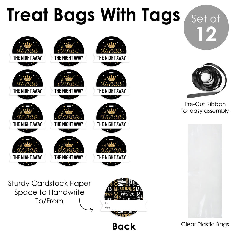Prom - Prom Night Party Clear Goodie Favor Bags - Treat Bags With Tags - Set of 12