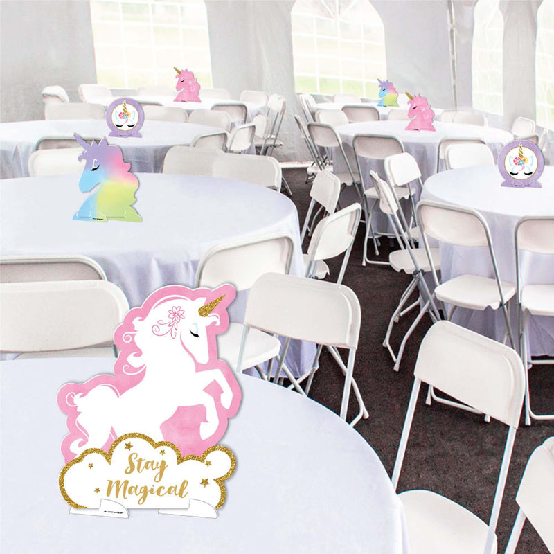 Rainbow Unicorn - Magical Unicorn Baby Shower or Birthday Party Centerpiece Table Decorations - Tabletop Standups - 7 Pieces