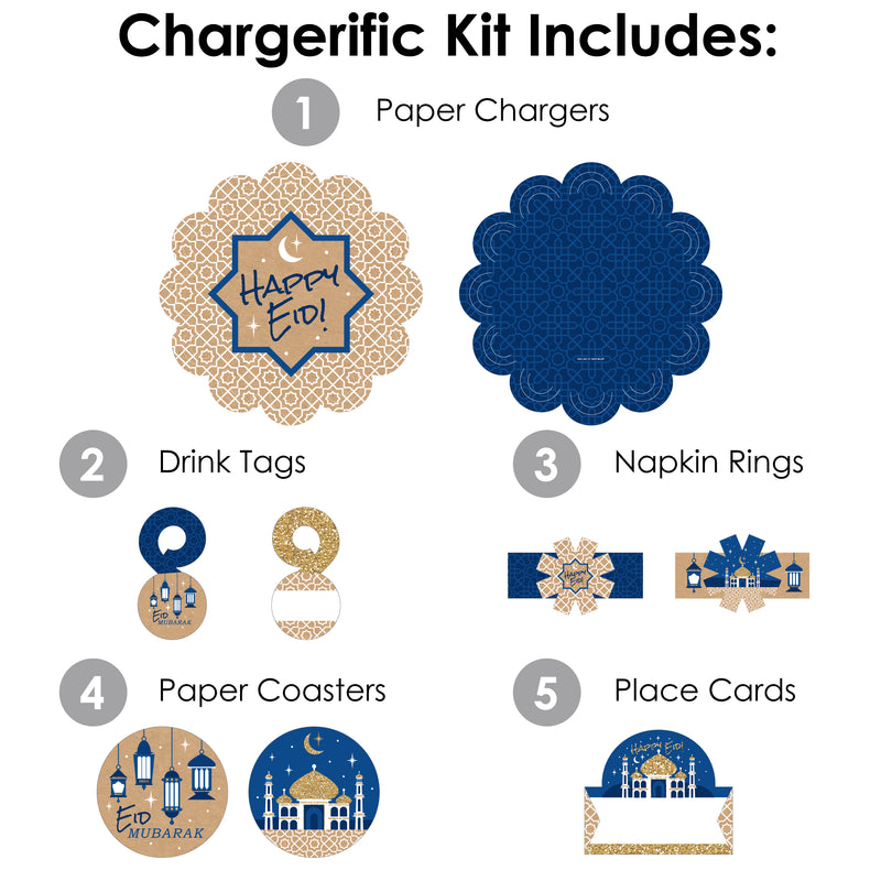 Ramadan - Eid Mubarak Party Paper Charger and Table Decorations - Chargerific Kit - Place Setting for 8